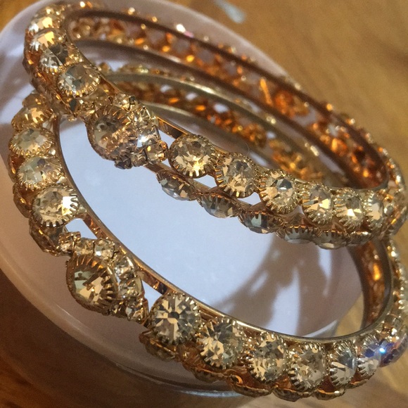 Gold Indian Rhinestone Bangle Set - Picture 2 of 3